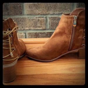 Camel colored laced ankle booties